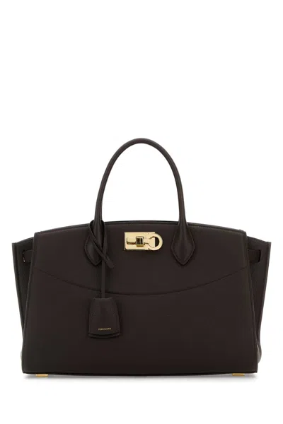 Ferragamo Dark Brown Leather Large Studio Soft Handbag