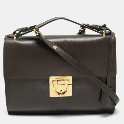 Pre-owned Ferragamo Dark Brown Leather Marisol Top Handle Bag