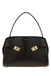 Ferragamo Dark Brown Leather Medium Hug Soft Shoulder Bag In Black