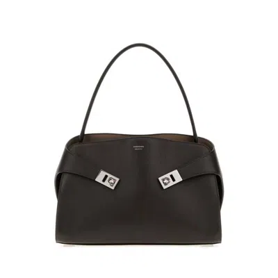 Ferragamo Dark Brown Leather Medium Hug Soft Shoulder Bag Testadimorowarmtaupewarmtaupe Borse A Mano In Black