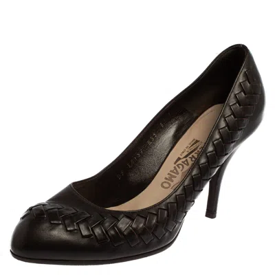 Pre-owned Ferragamo Dark Brown Leather Pumps Size 39.5