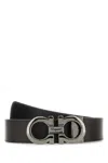 Ferragamo Adjustable Reversible Leather Belt With Textured Finish In Black