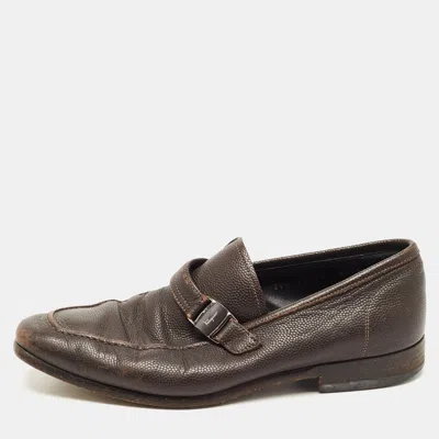 Pre-owned Ferragamo Dark Brown Leather Side Buckle Loafers Size 39.5
