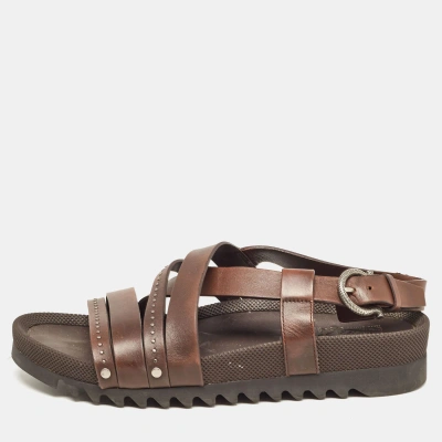 Pre-owned Ferragamo Dark Brown Leather Slingback Sandals Size 42