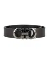 Ferragamo Adjustable Reversible Leather Belt With Textured Finish In Dark Brown