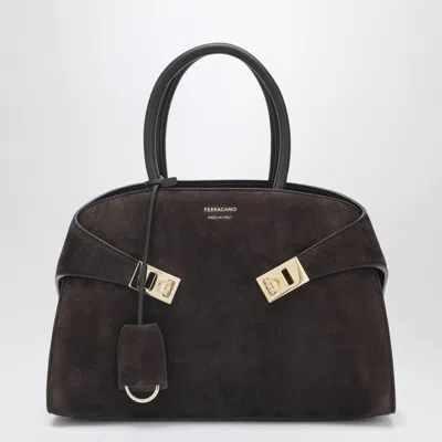 Ferragamo Dark Brown Suede Hug Handbag Women