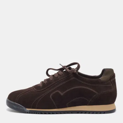 Pre-owned Ferragamo Dark Brown Suede Low Top Sneakers Size 41.5