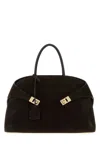 Ferragamo Dark Brown Suede Medium Hug Handbag In Brown