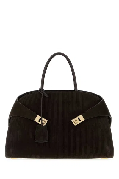 Ferragamo Dark Brown Suede Medium Hug Handbag