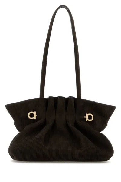 Ferragamo Dark Brown Suede Shoulder Bag