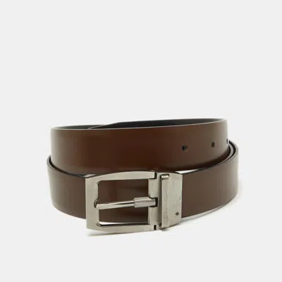 Pre-owned Ferragamo Dark Brown/black Leather Cut To Size Buckle Belt