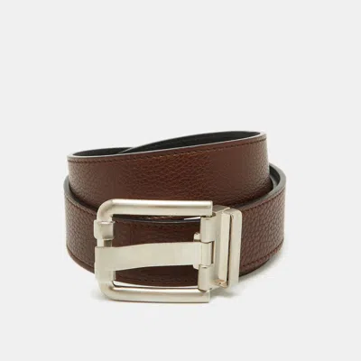 Pre-owned Ferragamo Dark Brown/black Leather Cut To Size Buckle Belt
