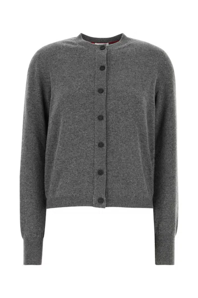 FERRAGAMO FERRAGAMO DARK GREY STRETCH CASHMERE BLEND CARDIGAN
