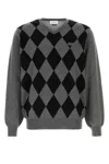Ferragamo Grey Virgin Wool Argyle V-neck Sweater In Gray