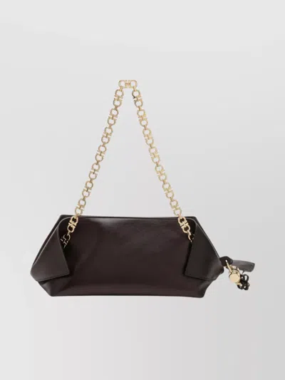 Ferragamo Dark Leather Shoulder Bag With Chain Strap