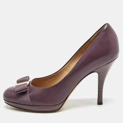 Pre-owned Ferragamo Dark Purple Leather Tina Pumps Size 37.5