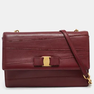 Pre-owned Ferragamo Dark Red Leather Ginny Shoulder Bag