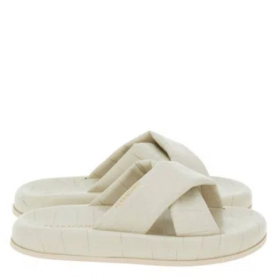 Ferragamo Dasie Croc-embossed Cross-strap Slide Sandals In White