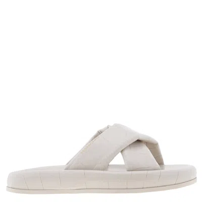 Ferragamo Dasie Croc-embossed Cross-strap Slide Sandals In White