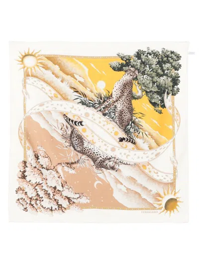 Ferragamo Day & Night-print Scarf In Ivory