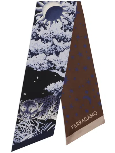 Ferragamo Day & Night Print Scarf In Blue