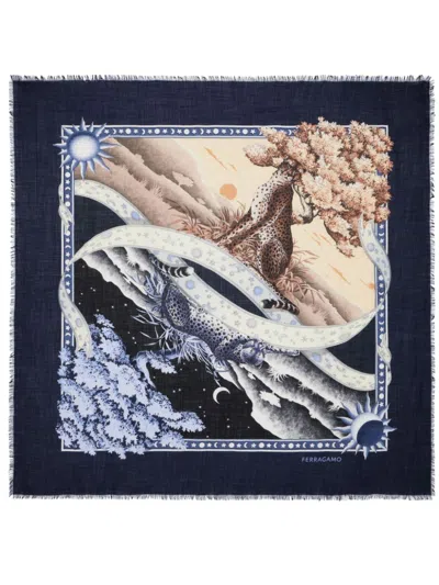 Ferragamo Day & Night-print Shawl In Blue