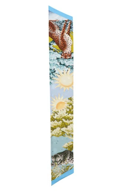 Ferragamo Day & Night Print Scarf In Azur/ Lime