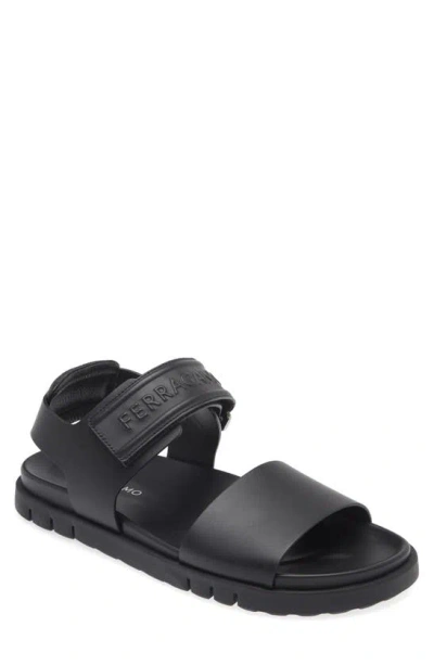 Ferragamo Man Double Strap Sandal In Black