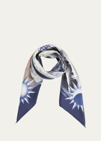 Ferragamo Daynight Silk Twill Square Scarf In Blu Black