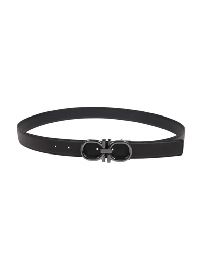 Ferragamo Dbl Gancini Animation Double Adjustable Belt In Black