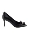 Ferragamo Double Bow Pointed Shallow High Heels In Black