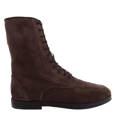Ferragamo Debby Suede Lace-up Boots, Size 7 C In Brown