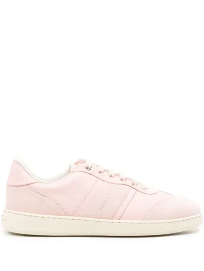 Ferragamo Debossed-logo Suede-leather Trainers In Pink