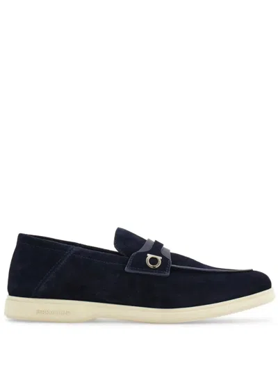 Ferragamo Deconstructed Gancini-detailed Suede Loafers In Black