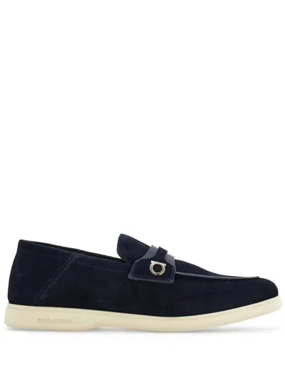 Ferragamo Deconstructed Gancini-detailed Suede Loafers In Black
