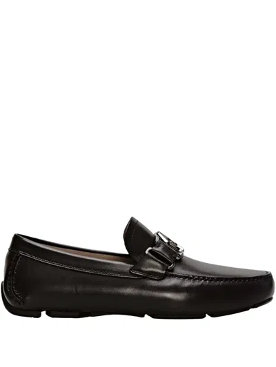 Ferragamo Parisian Metal Bit Pebbled Loafers In Black