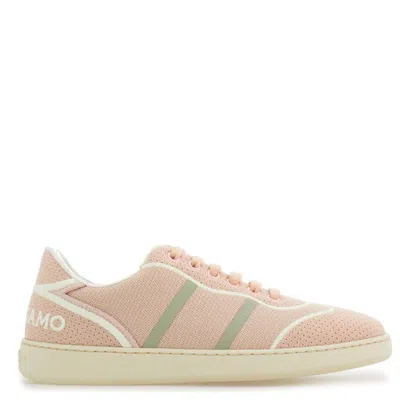 Ferragamo Dedalo Technical Fabric Logo Sneakers In Pink