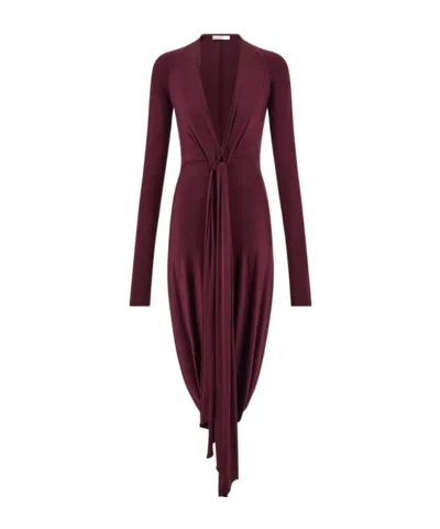 Ferragamo Deep V-neck Dress With Knot Detail In Red
