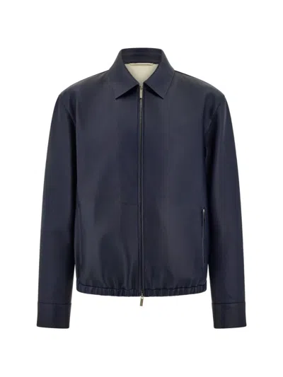 Ferragamo Deerskin Blouson In Blue