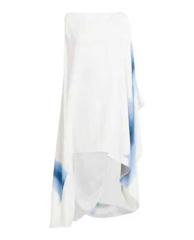 Ferragamo Degrade-print Draped High-low Dress In Blue