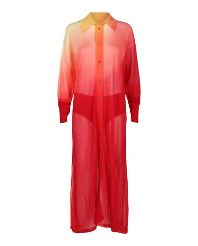 Ferragamo Degrade Silk-blend Midi Shirt Dress In Red
