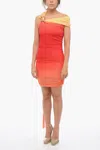 Ferragamo Embellished One-shoulder Ombré Silk-tulle Mini Dress In Red