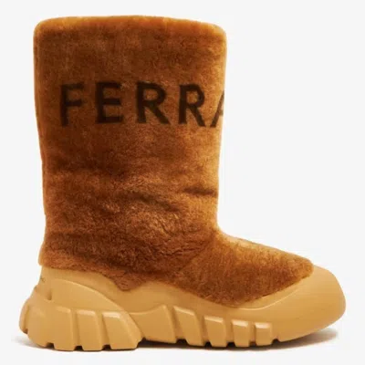 Ferragamo Delphi Shearling Ski Boots In Brown
