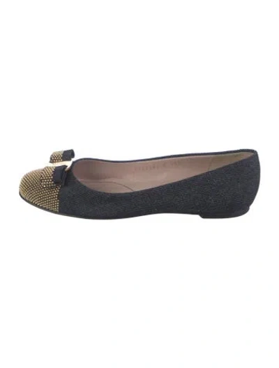 Pre-owned Ferragamo Denim Ballet Flats In Blue/gold/metallic