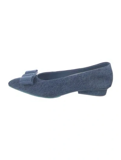 Pre-owned Ferragamo Denim Bow Accents Ballet Flats In Blue