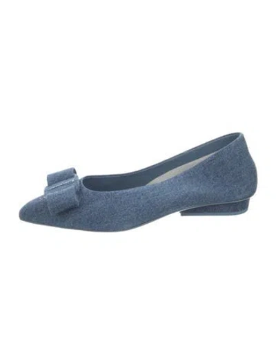 Pre-owned Ferragamo Denim Bow Accents Ballet Flats In Blue