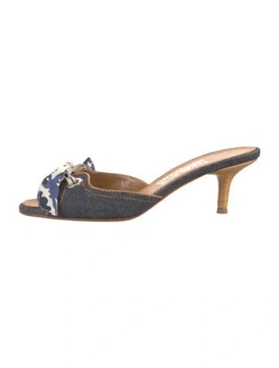 Pre-owned Ferragamo Denim Bow Accents Slides