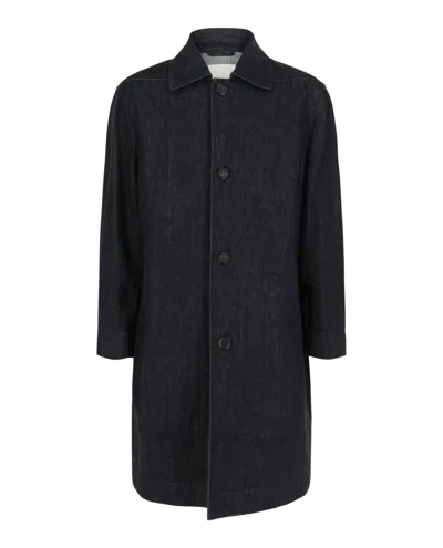 Ferragamo Dark Wash Denim Jacket With Button Closure In Black