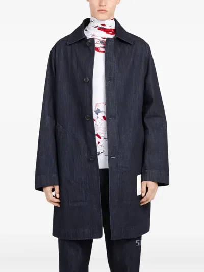 Ferragamo Denim Buttoned Coat In Blue