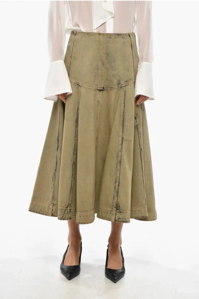 Ferragamo Denim Circle Skirt With Zip In Brown